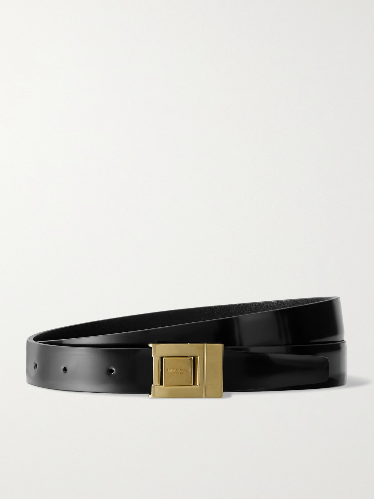 Saint Laurent Glossed-leather Belt In Black