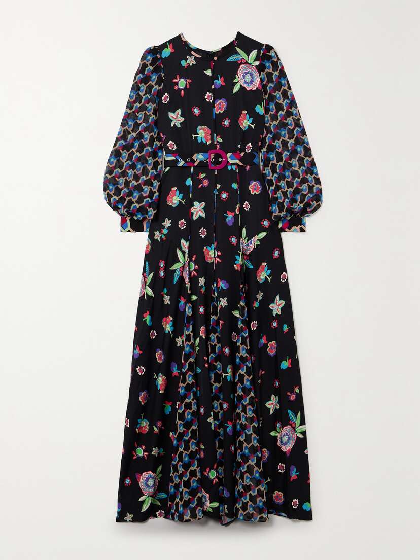 Diane von Furstenberg Elliot Belted Printed Lenzing Ecovero™-blend Satin And Chiffon Maxi Dress