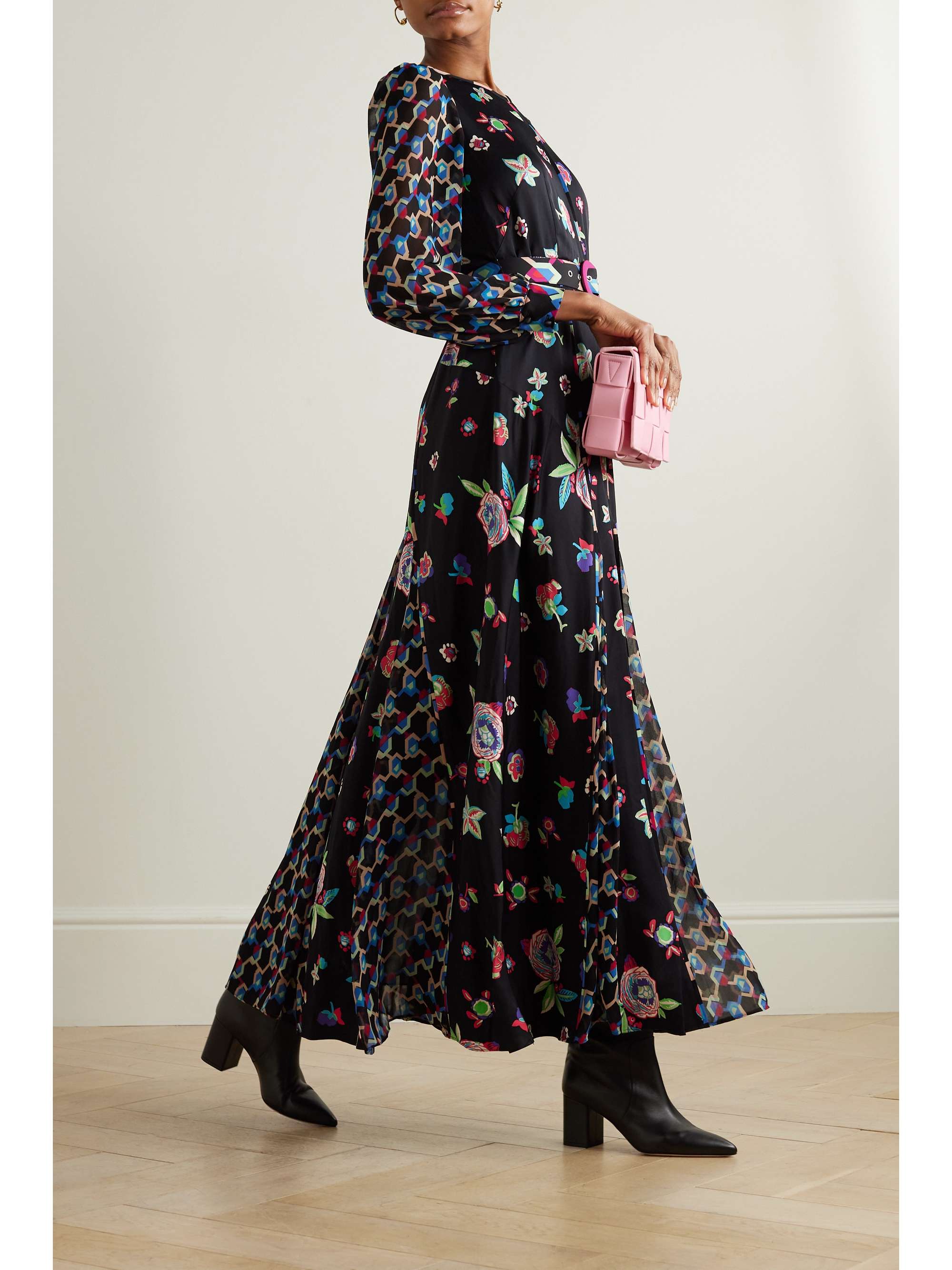 DIANE VON FURSTENBERG Elliot belted printed LENZING ECOVERO™-blend satin  and chiffon maxi dress | NET-A-PORTER