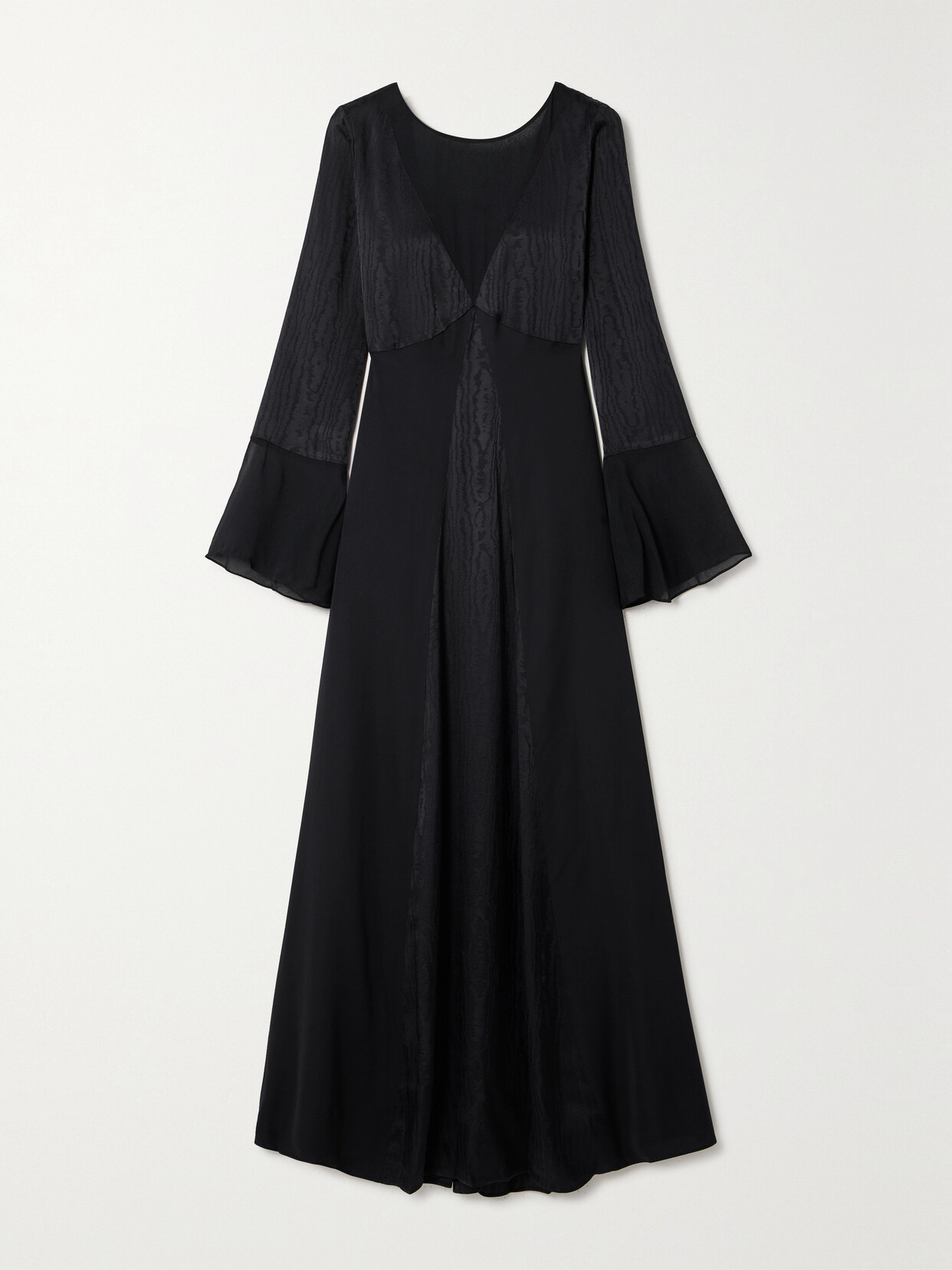 Diane Von Furstenberg Suparna Open-back Paneled Crepe De Chine, Satin-jacquard And Chiffon Maxi Dress In Black