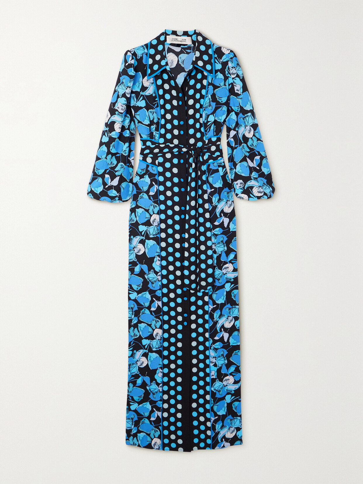 Shop Diane Von Furstenberg Joshua Belted Printed Crepe Maxi Dress In Blue