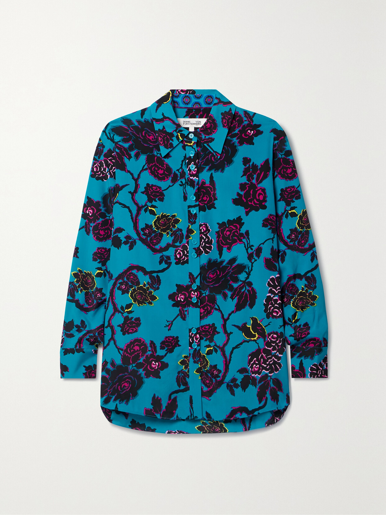 Diane Von Furstenberg Lala Floral-print Crepe Shirt In Blue