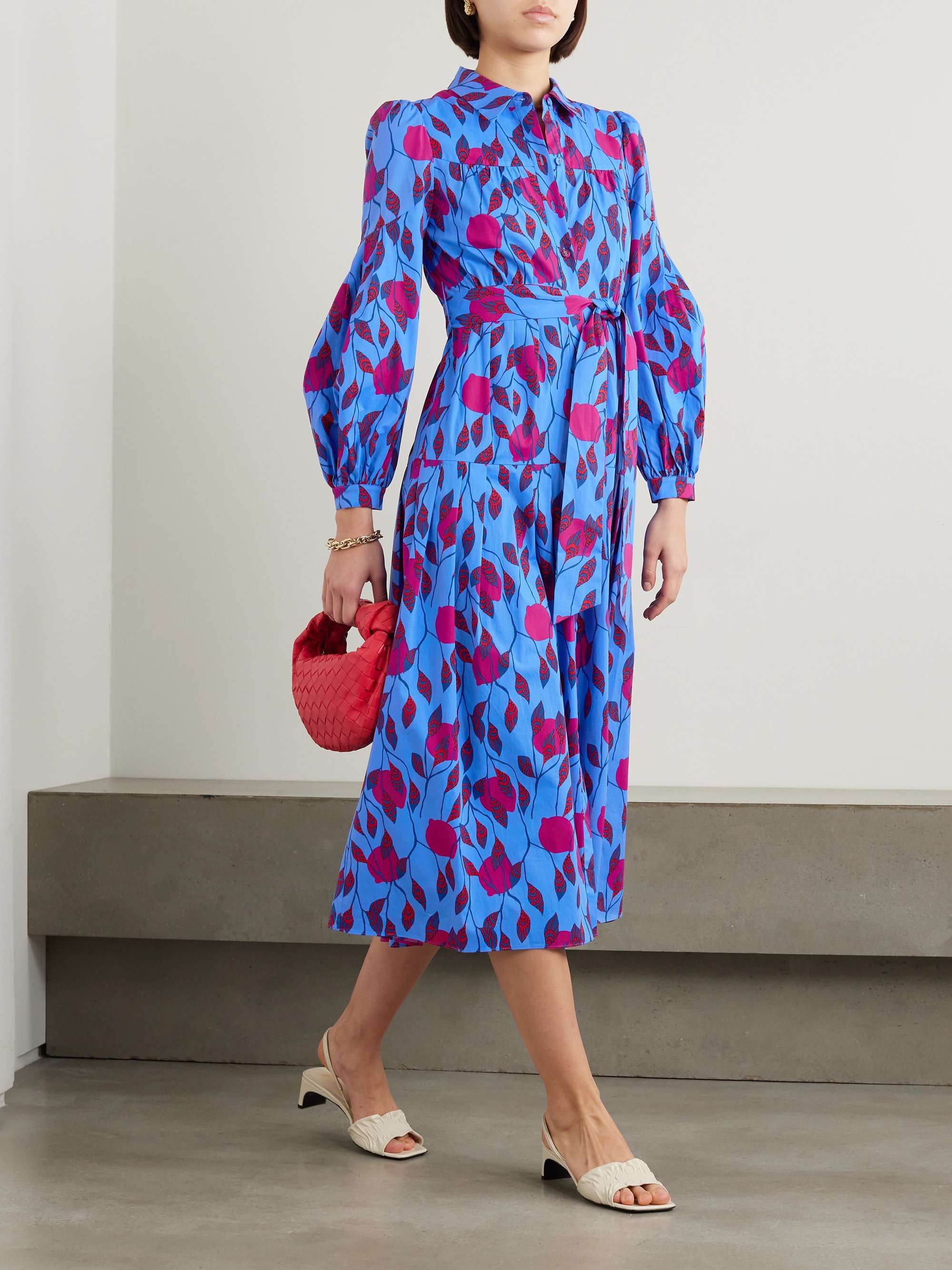 DIANE VON FURSTENBERG Lux belted floral-print cotton-blend midi shirt dress