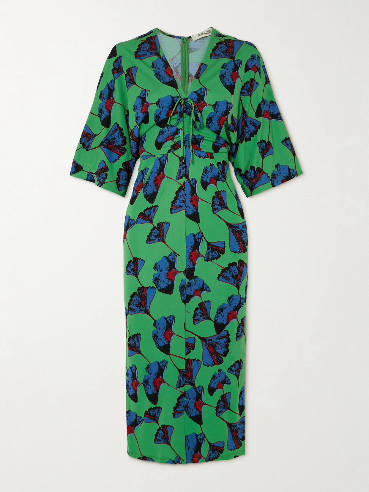 Diane Von Furstenberg Valerie Printed Gathered Jersey Dress In Green