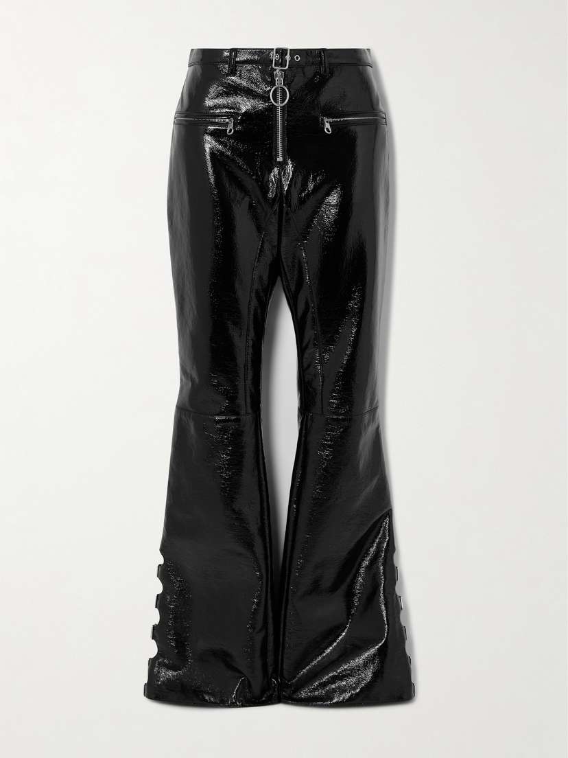 Courrèges Buckled Cutout Coated Cotton-blend Flared Pants