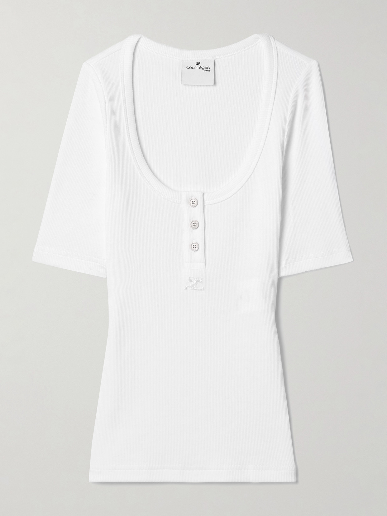 COURREGES - Holistic Appliquéd Ribbed Cotton-blend T-shirt - White