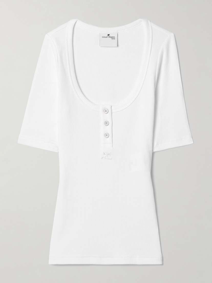 Courrèges Holistic Appliquéd Ribbed Cotton-blend T-shirt - x large