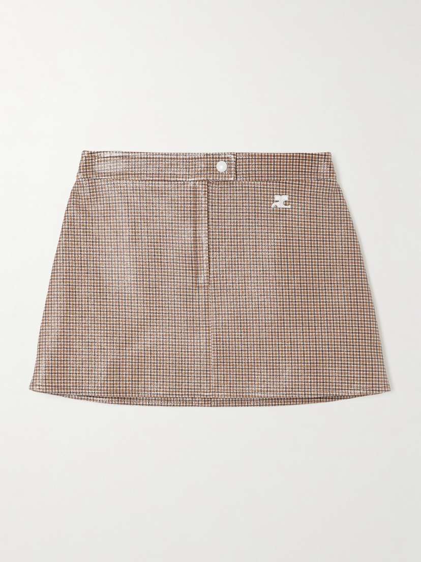 Courrèges Reedition Appliquéd Checked Coated Cotton-blend Mini Skirt