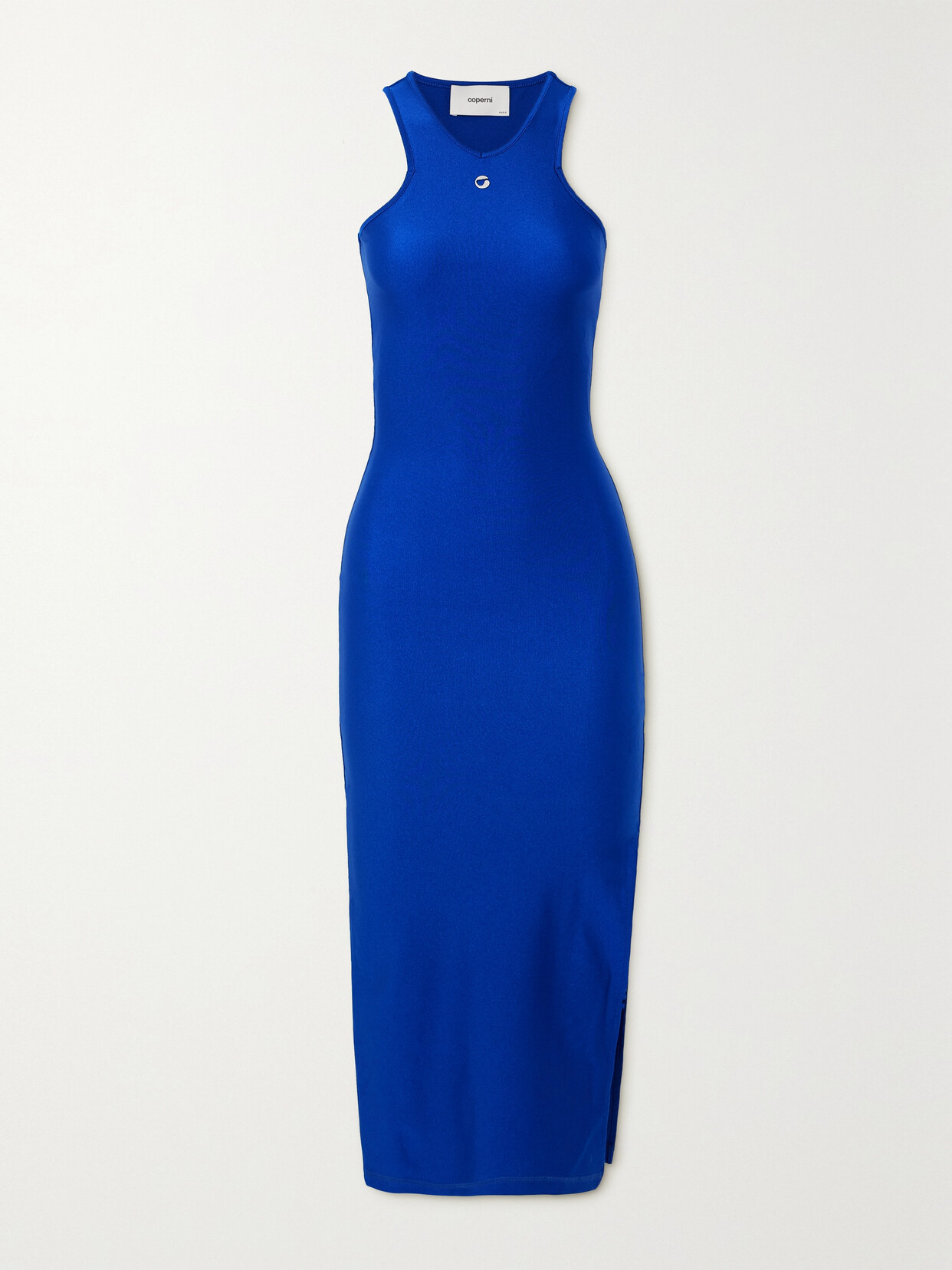 Shop Coperni Embellished Satin-jersey Midi Dress In Blue