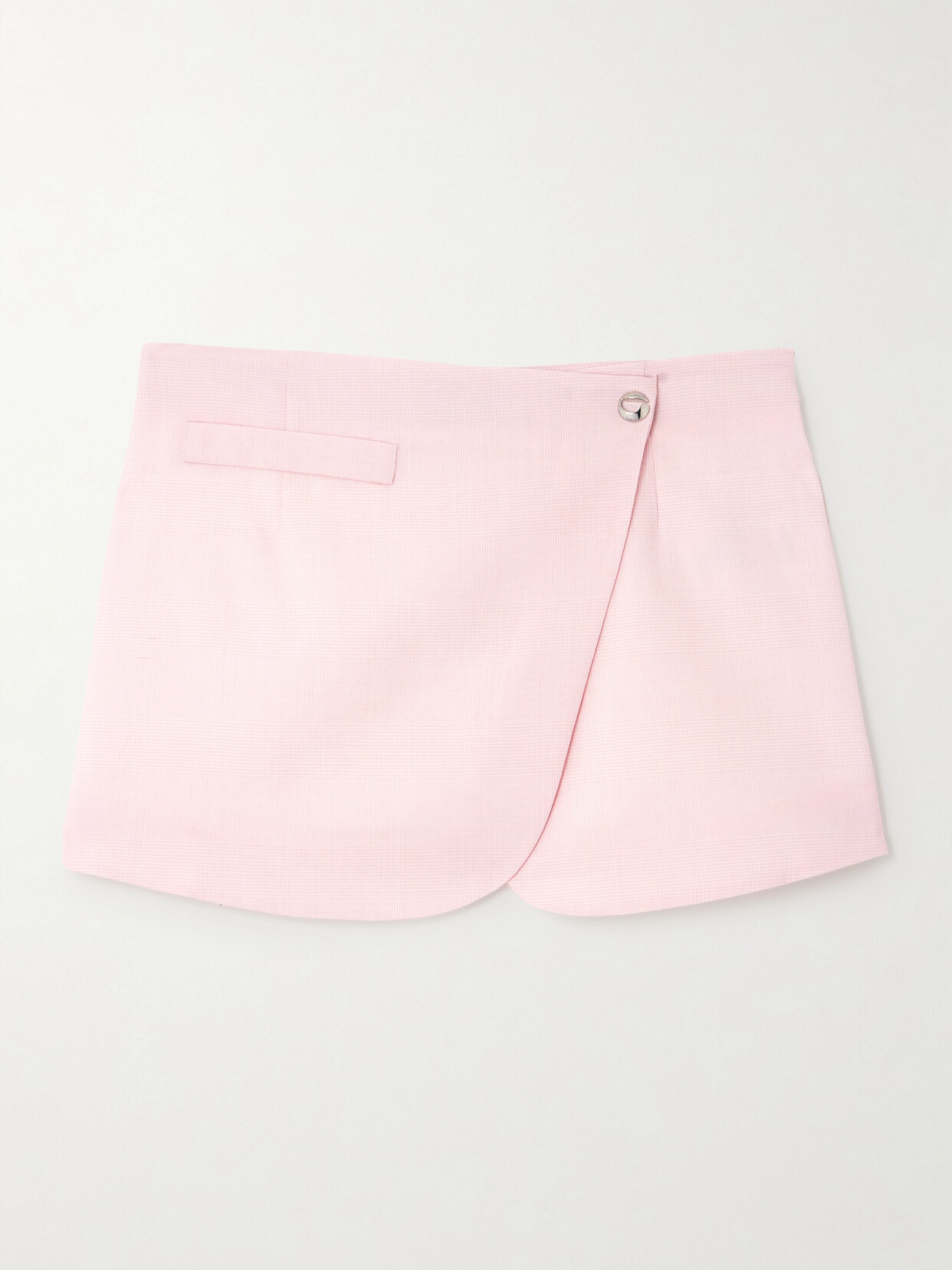 Coperni Prince Of Wales Checked Wool Mini Wrap Skirt In Baby Pink