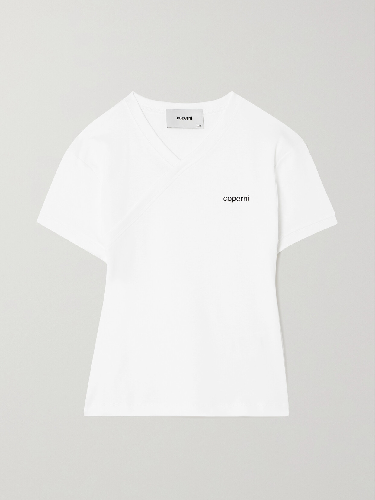 Shop Coperni Asymmetric Logo-print Cotton-jersey T-shirt In White