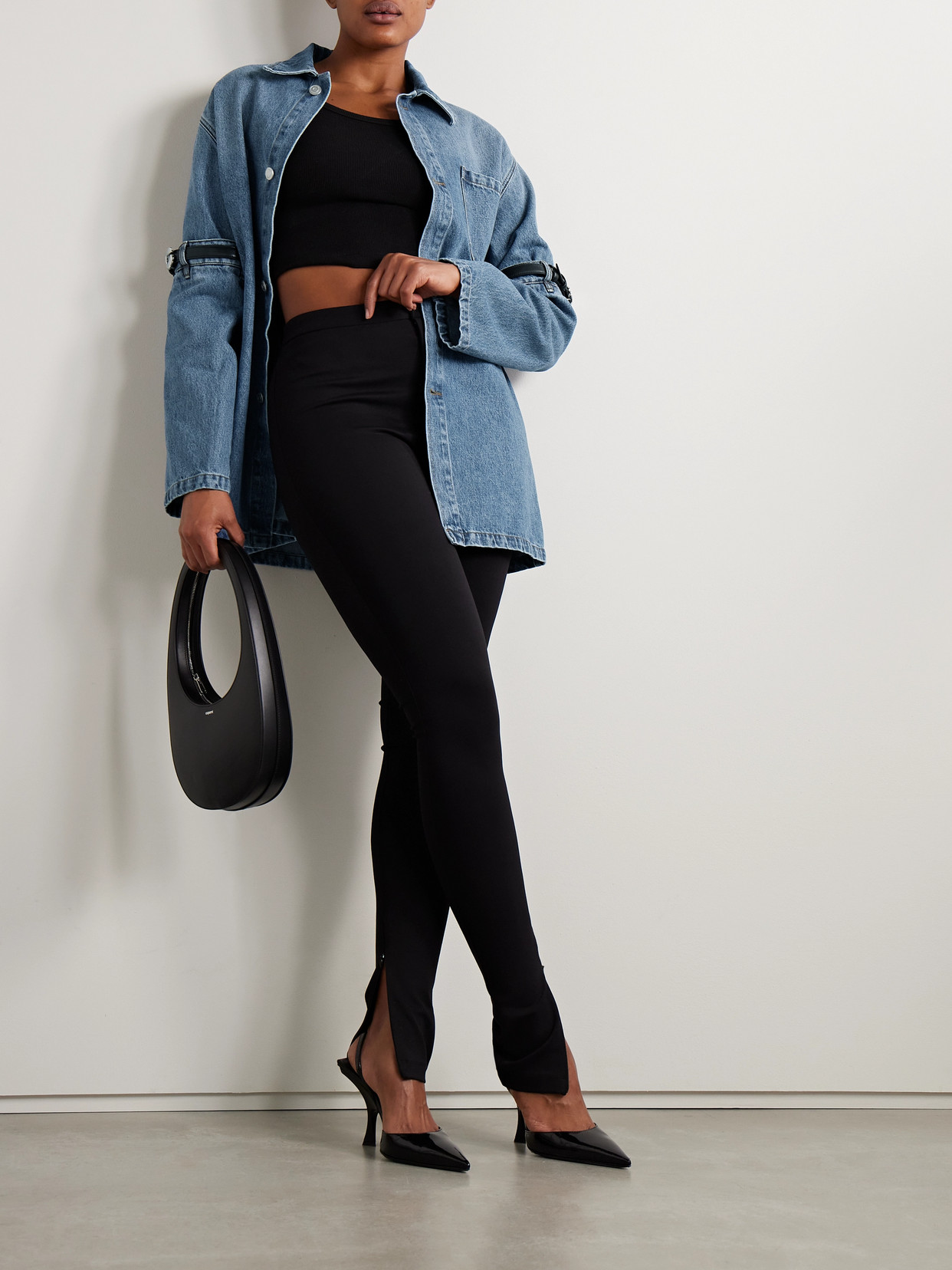 Coperni Open Elbow Cotton Denim Jacket In Blue