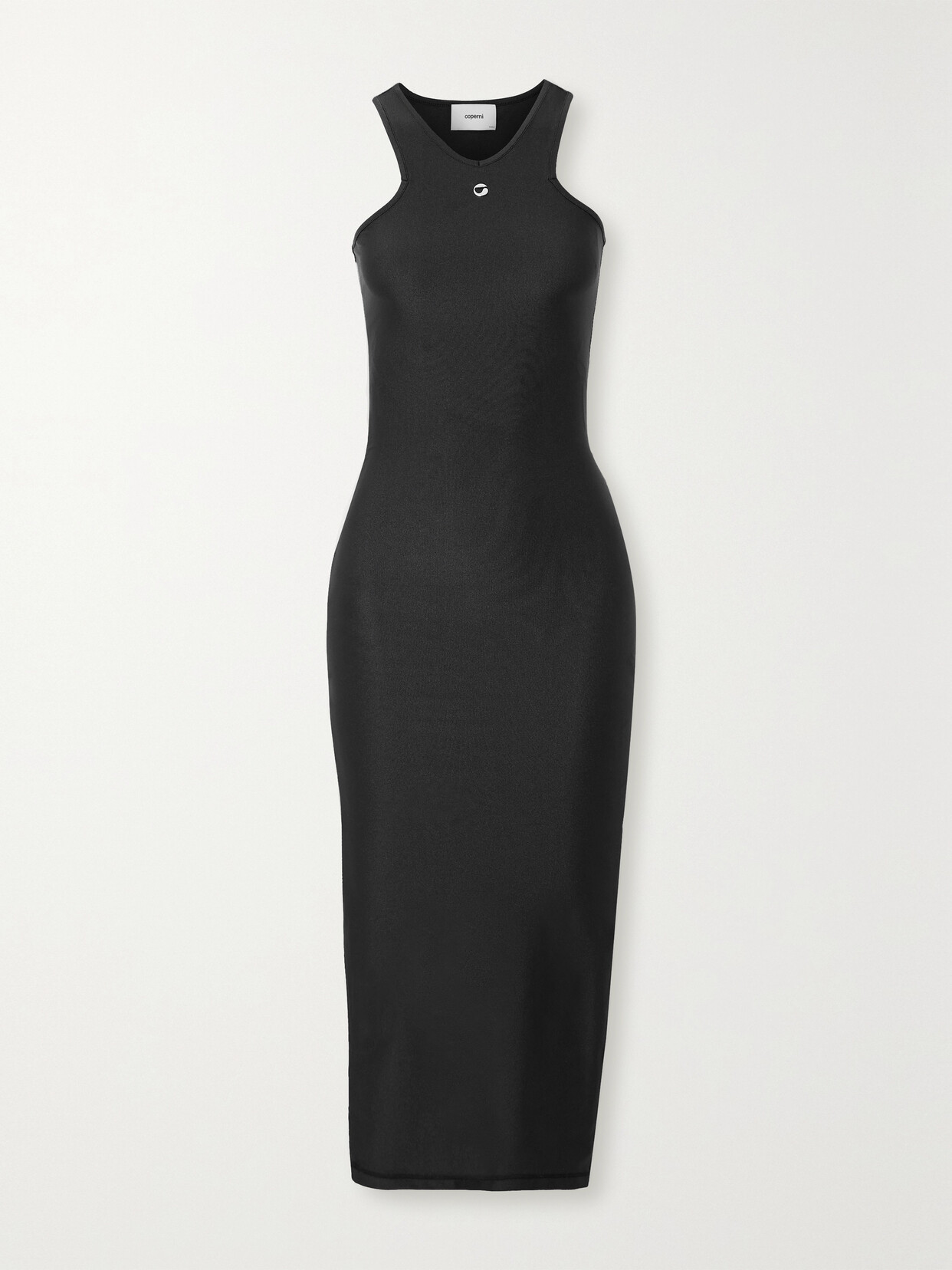 Shop Coperni Embellished Satin-jersey Midi Dress In Black