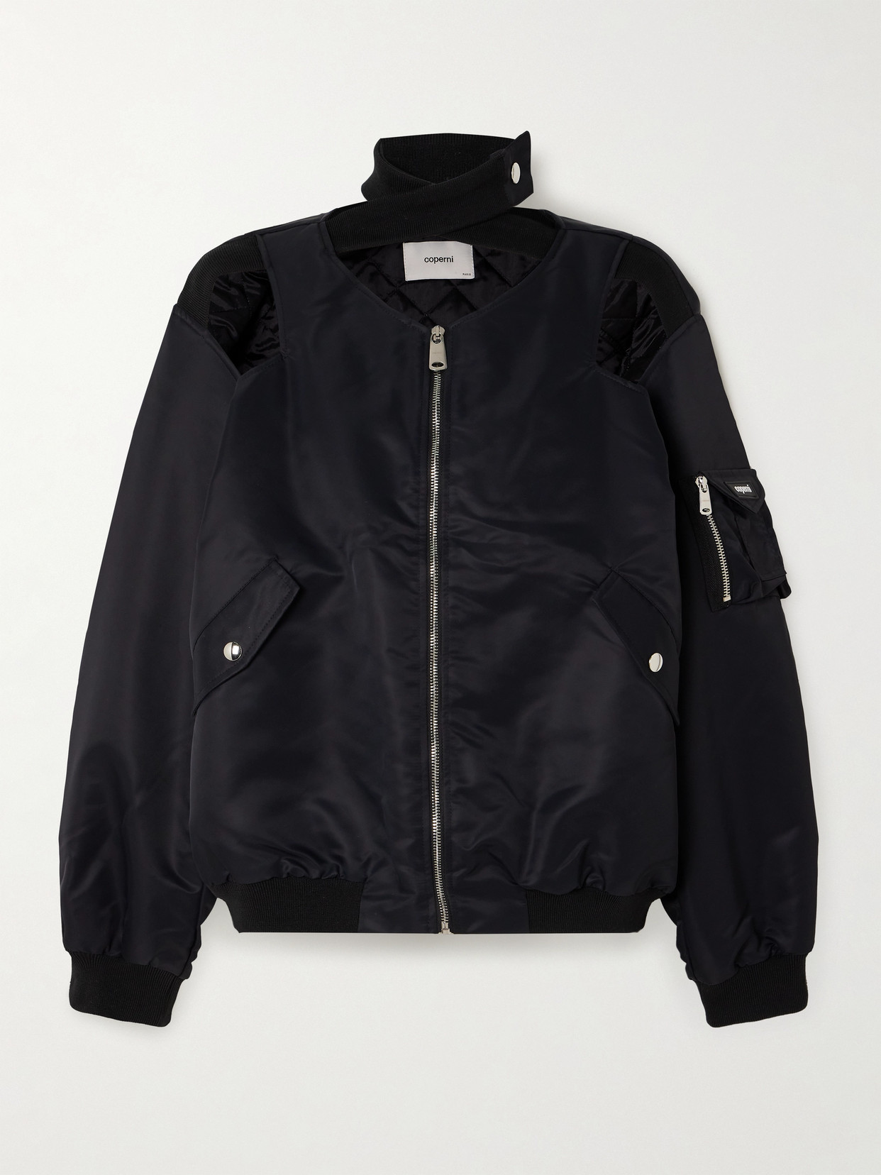 Coperni Cutout Recycled-satin Bomber Jacket In Black