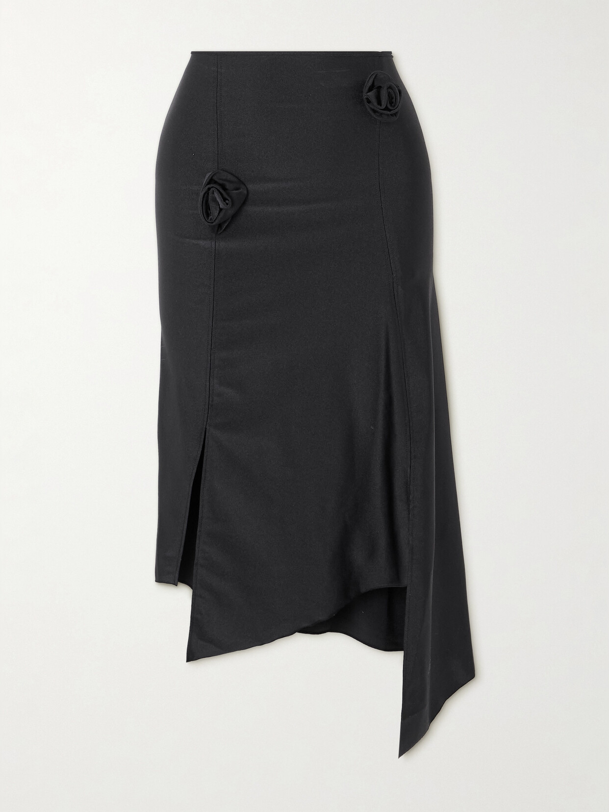 Shop Coperni Appliquéd Asymmetric Stretch-satin Midi Skirt In Black