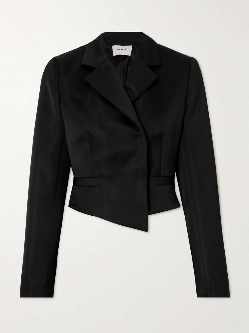 Coperni Double-breasted Cropped Asymmetric Satin-crepe Blazer