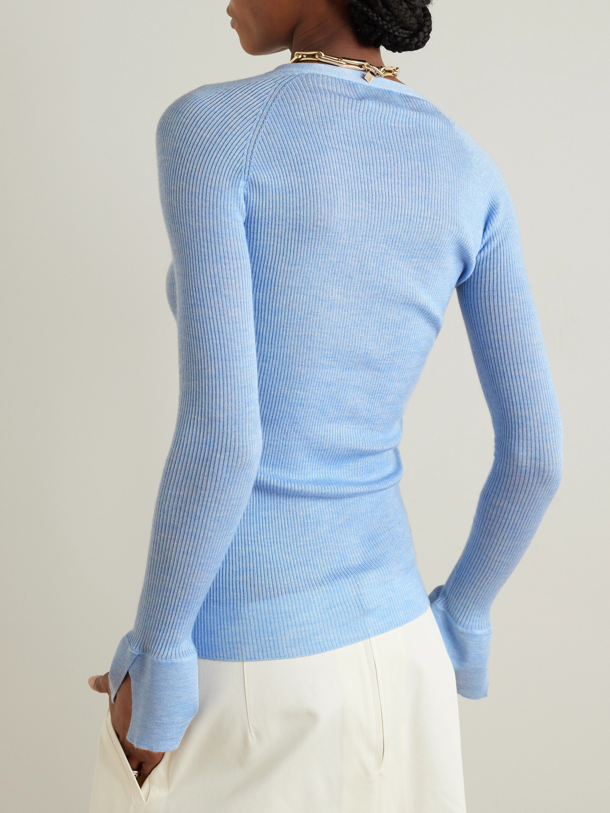 Sasuphi Ribbed Cashmere And Silk-blend Cardigan In Blue