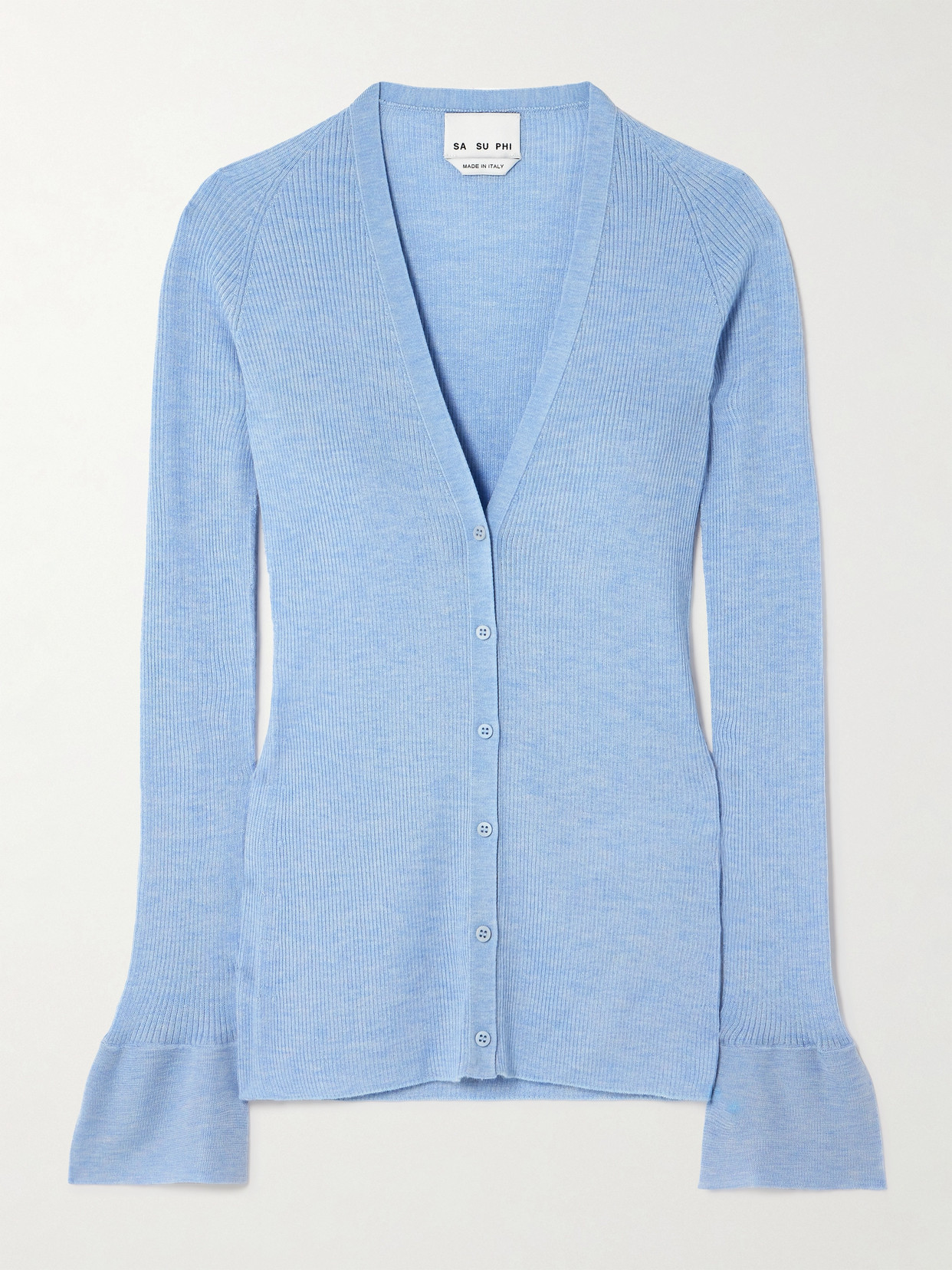 Sasuphi Ribbed Cashmere And Silk-blend Cardigan In Blue