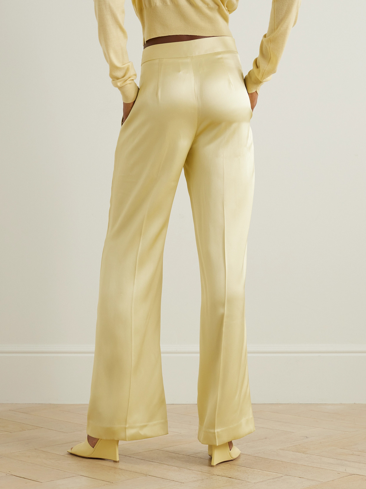 Sasuphi Andrea Silk-blend Satin Straight-leg Pants In Yellow