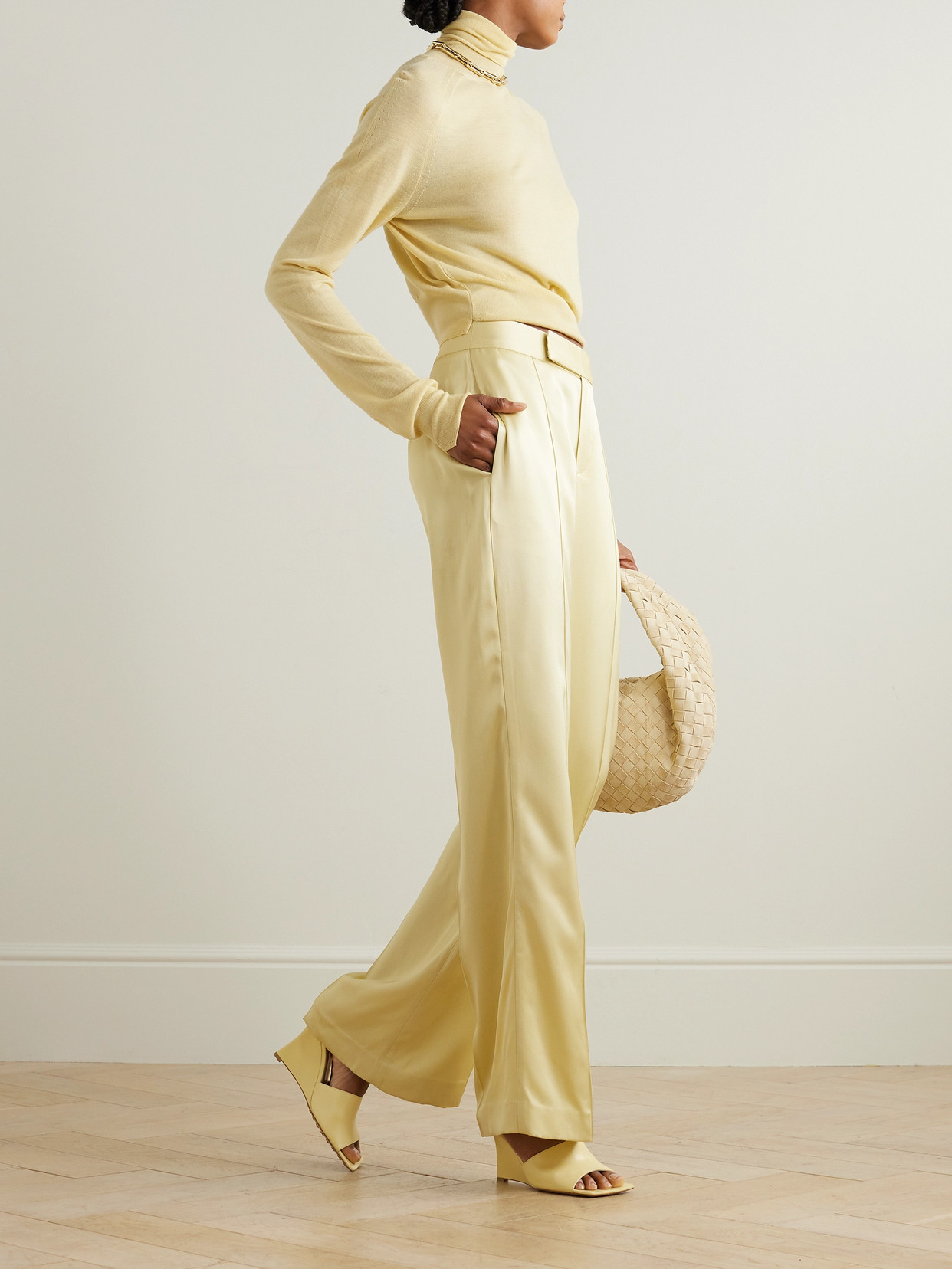 Sasuphi Andrea Silk-blend Satin Straight-leg Pants In Yellow