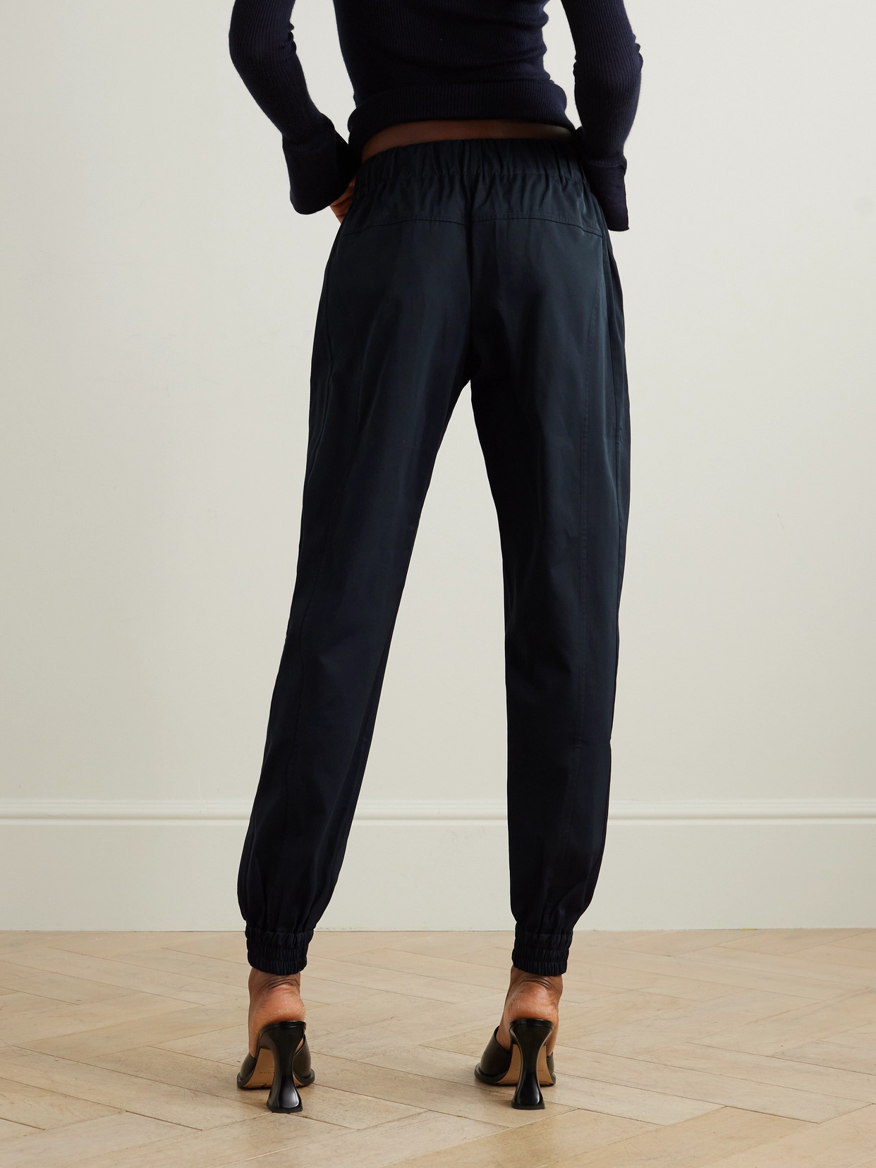 Sasuphi Valentina Cotton And Silk-blend Tapered Track Pants In Blue