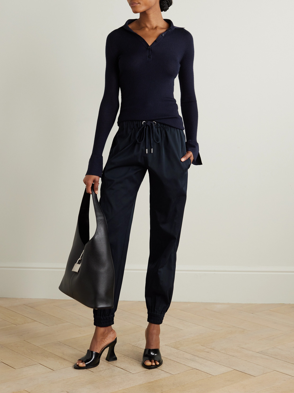 Sasuphi Valentina Cotton And Silk-blend Tapered Track Pants In Blue