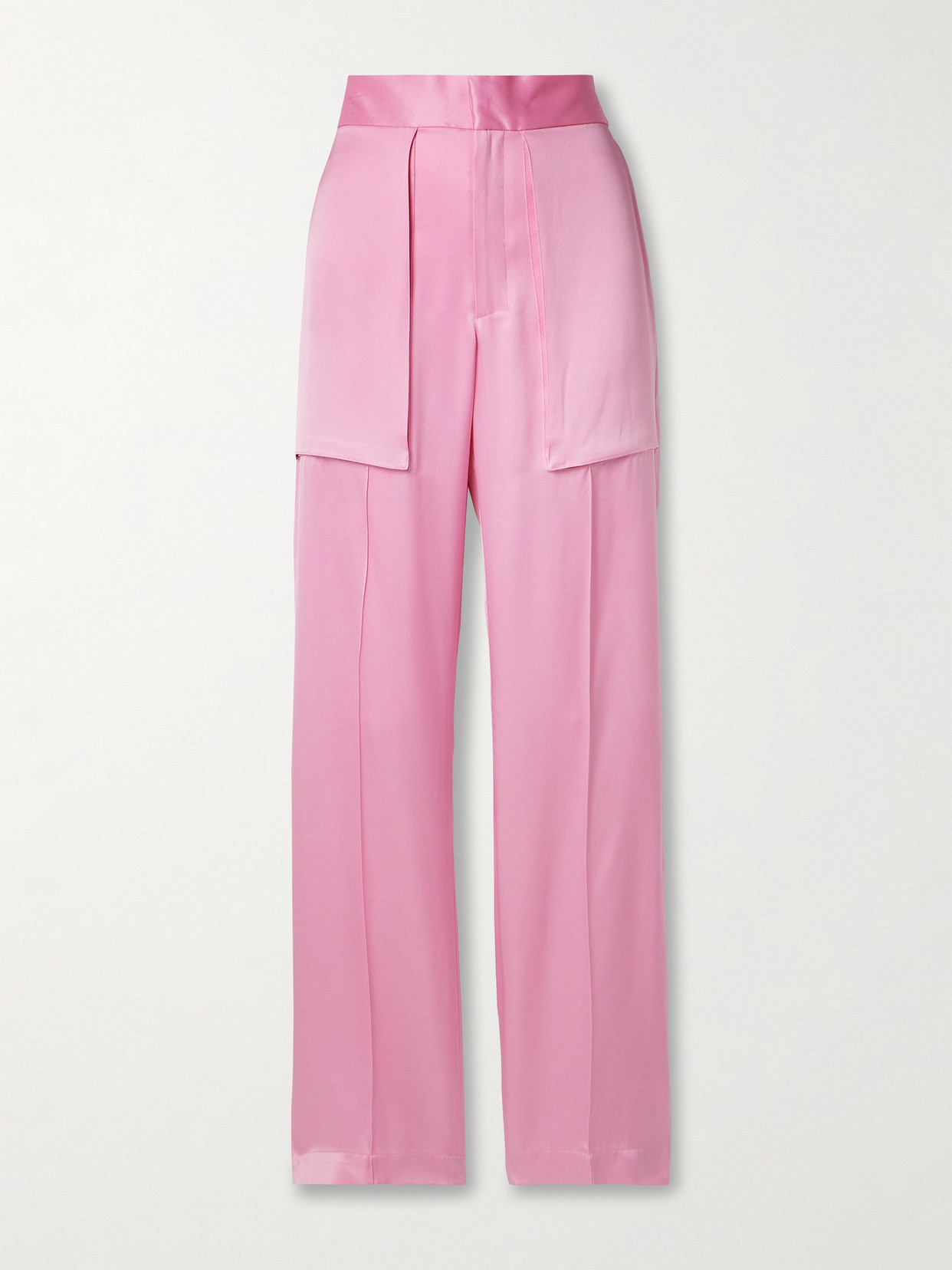 Sasuphi Adriana Satin-trimmed Silk-blend Straight-leg Pants In Pink