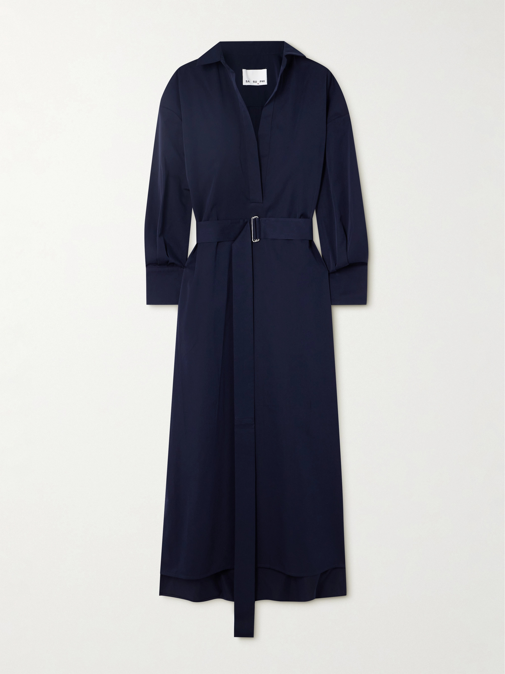 Sasuphi Francesca belted cotton and silk-blend maxi shirt dress