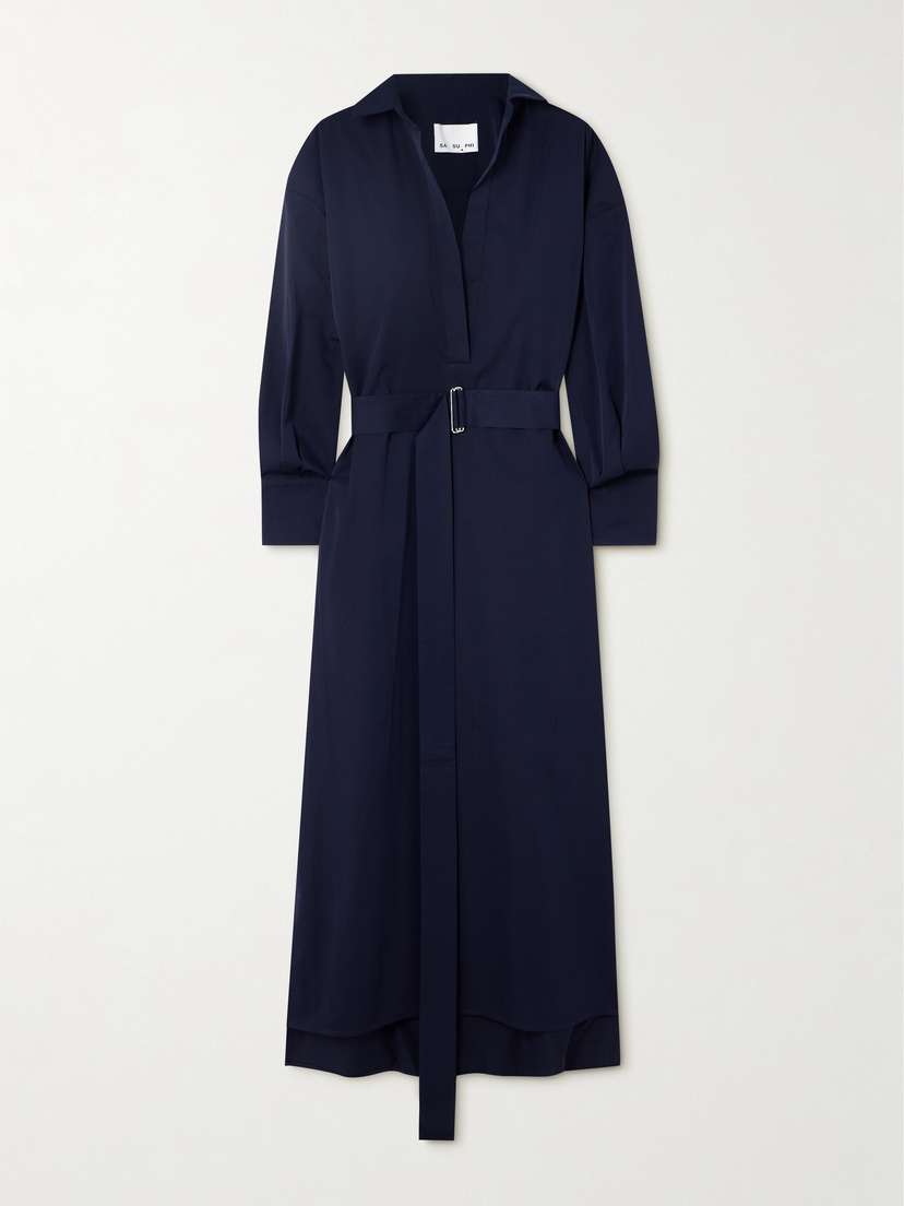 SASUPHI Francesca Belted Cotton And Silk-blend Maxi Shirt Dress