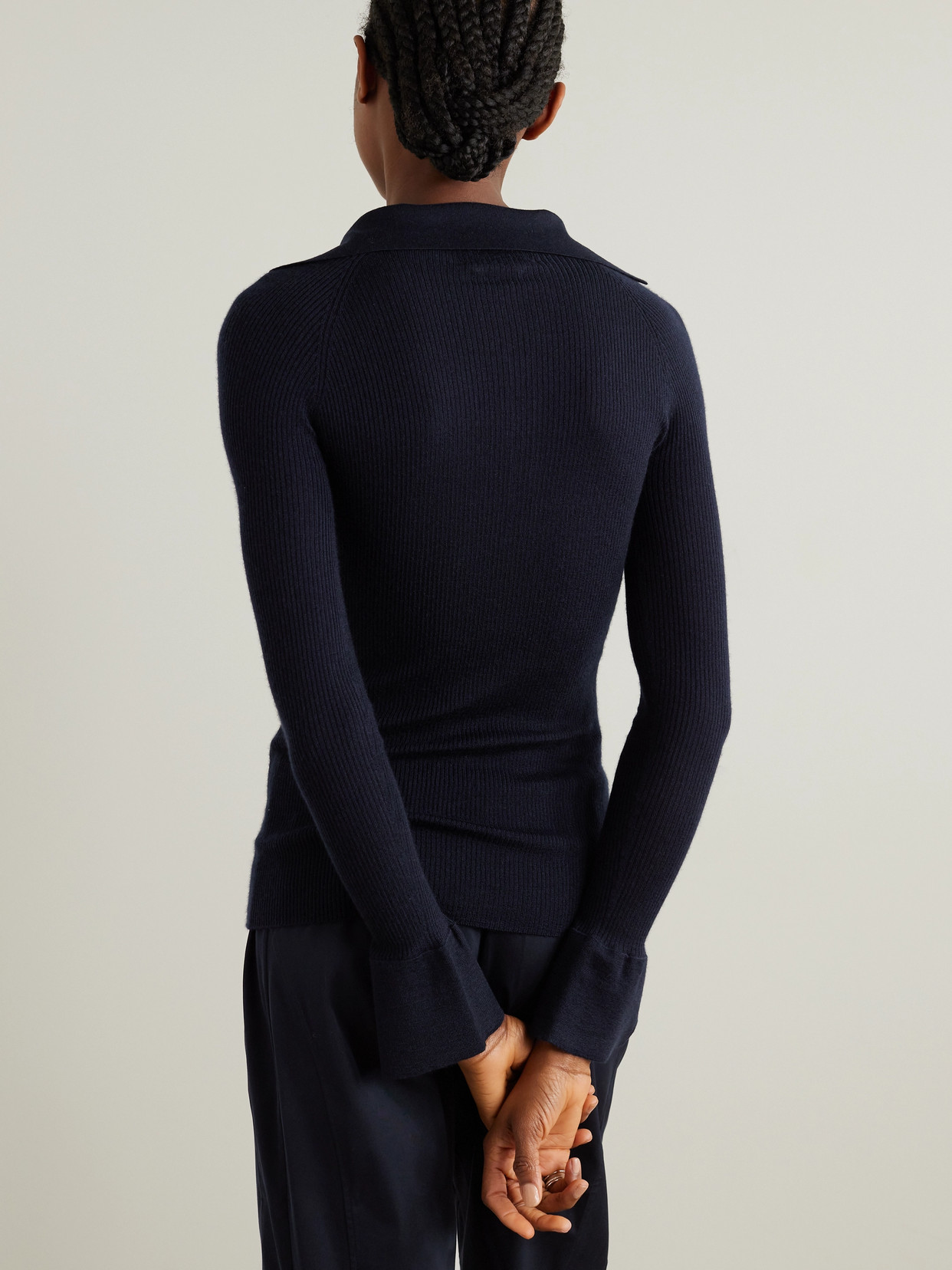 Sasuphi Ribbed Cashmere And Silk-blend Polo Shirt In Blue