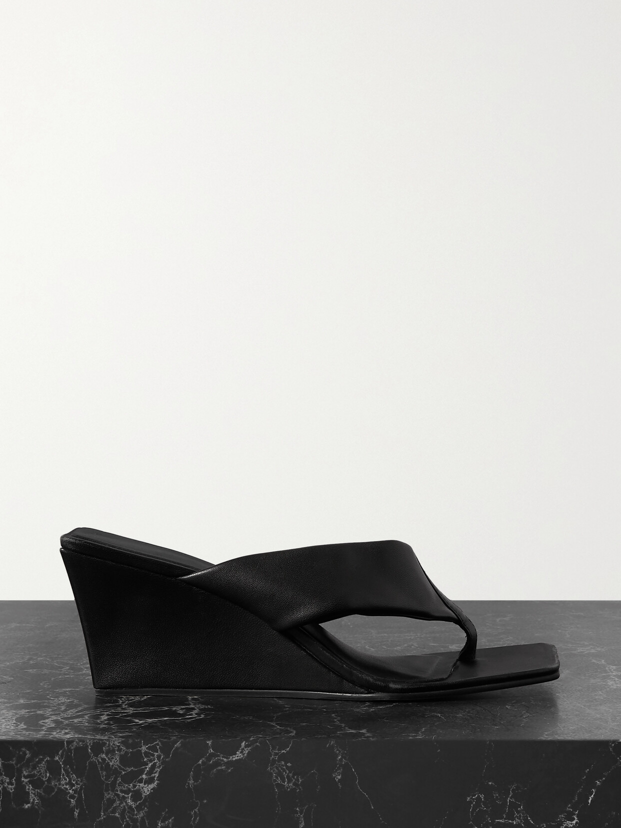 Shop St Agni + Net Sustain Leather Wedge Sandals In Black