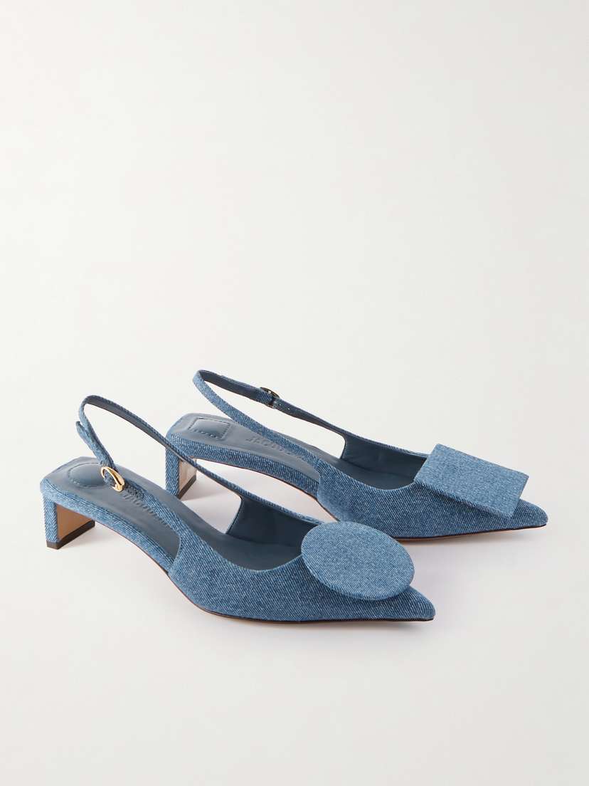 Jacquemus Duelo Embellished Denim Point-toe Slingback Pumps