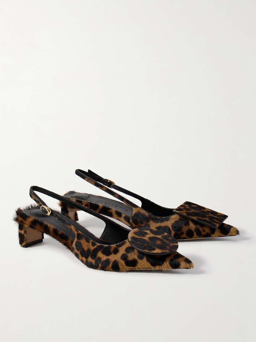 Jacquemus Duelo Embellished Leopard-print Calf Hair Slingback Pumps