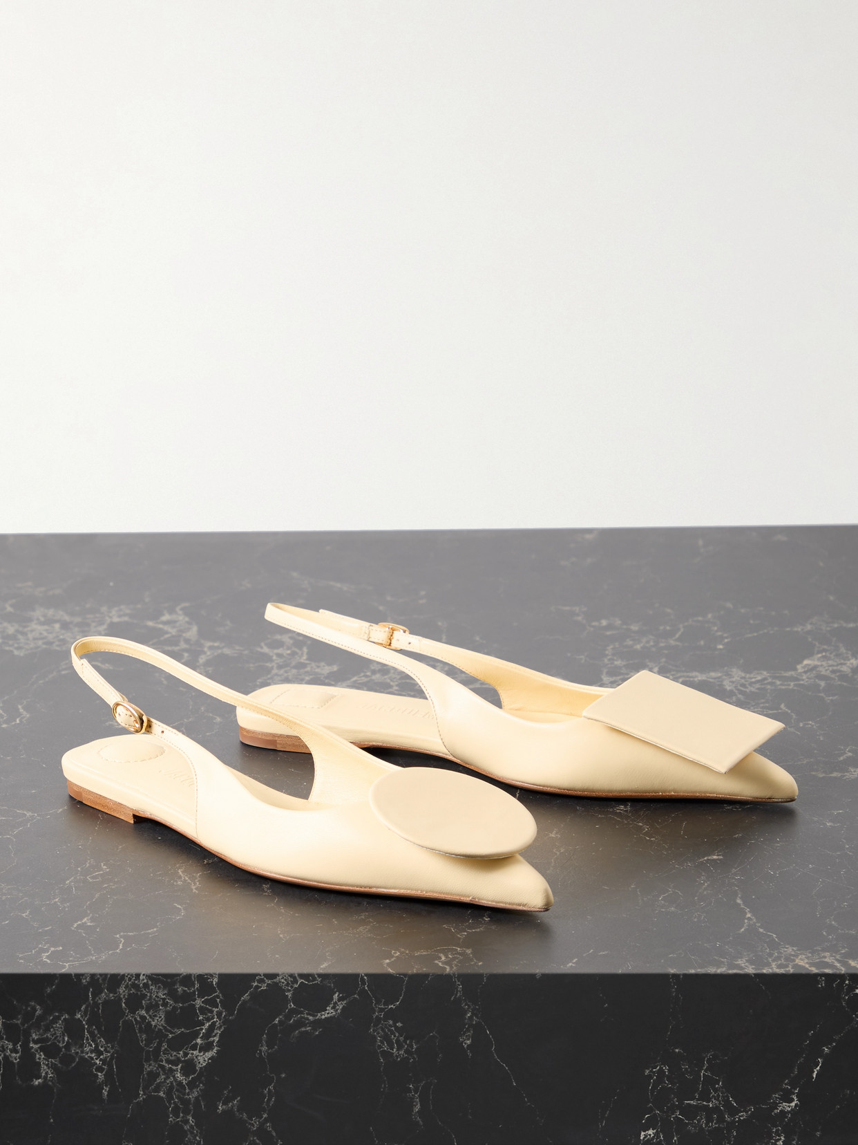 Jacquemus Duelo Embellished Leather Point-toe Slingback Flats In Cream