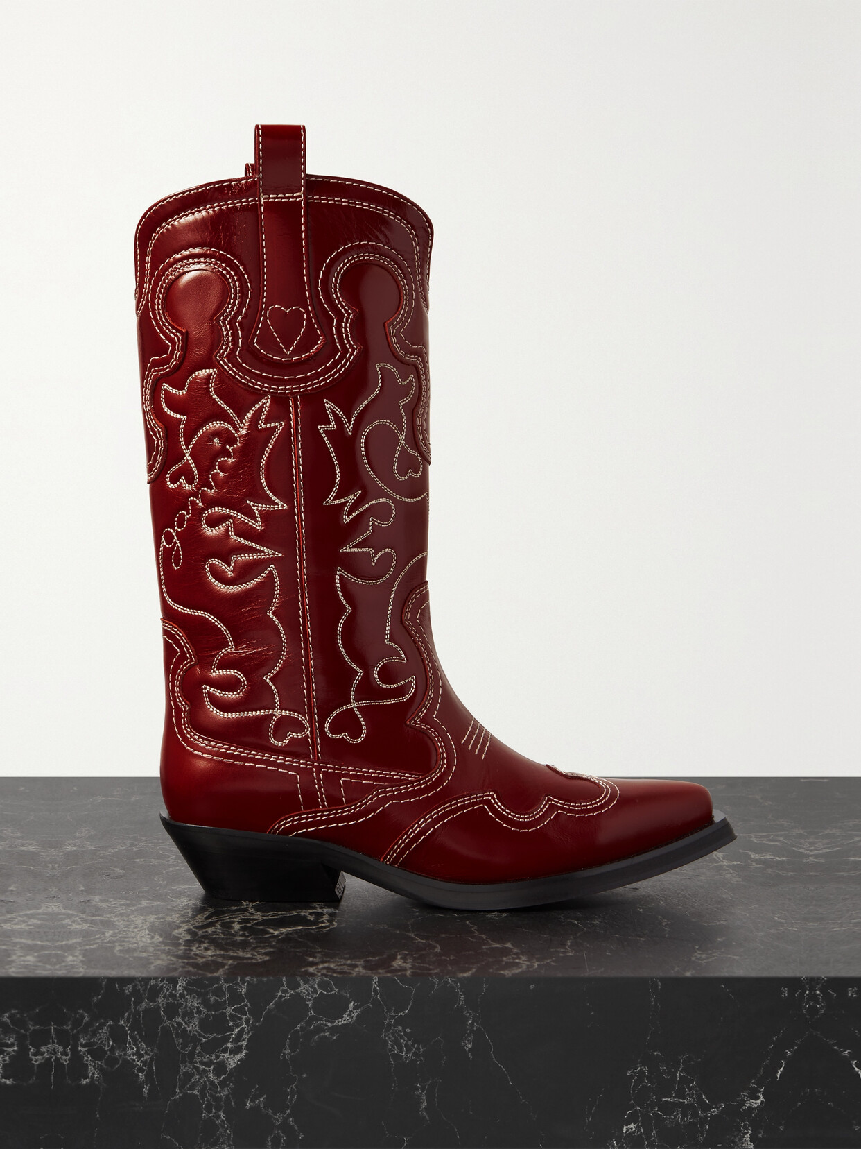 GANNI - Embroidered Leather Cowboy Boots - IT41