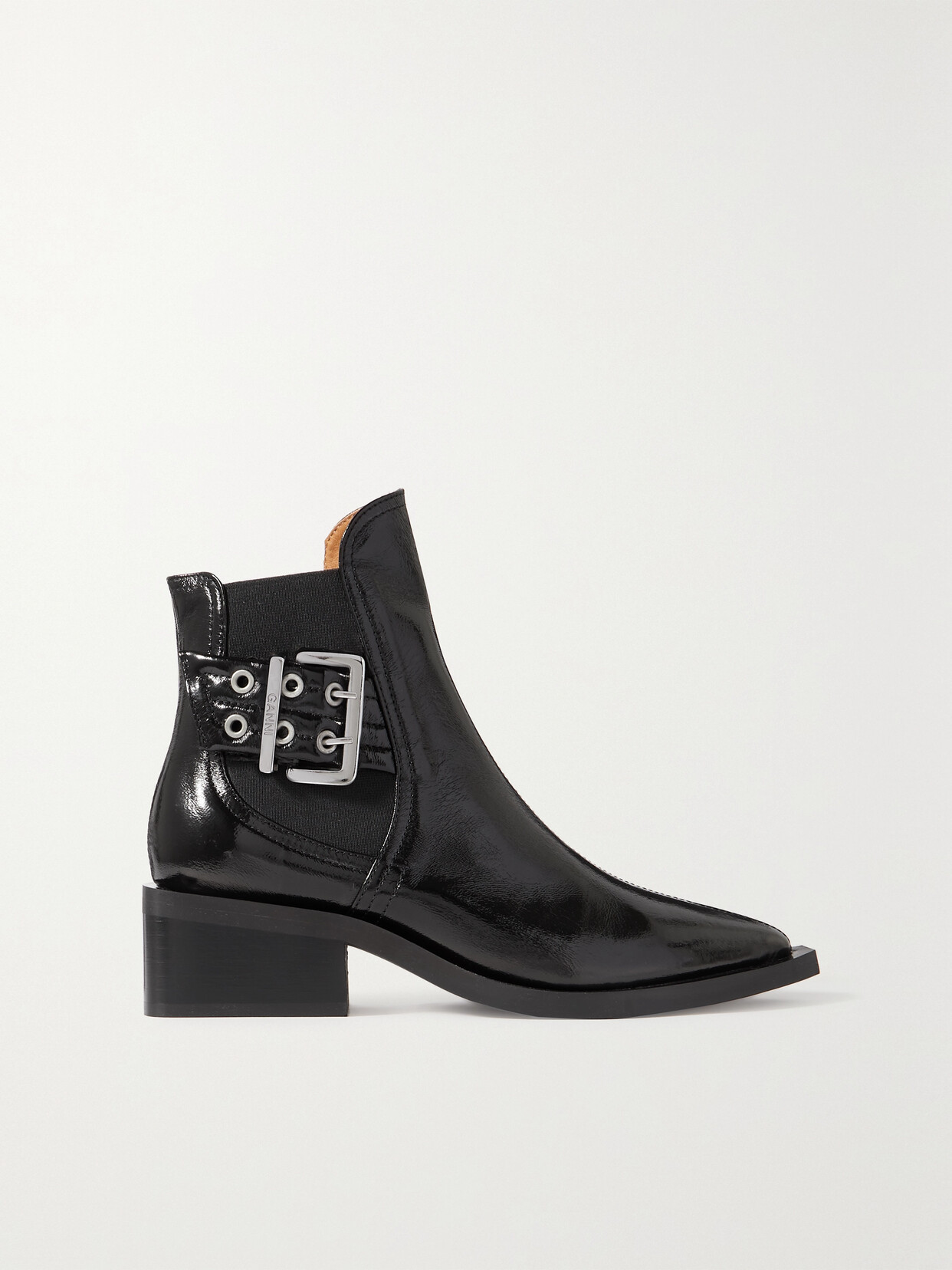 Ganni Recycled Patent Faux Leather Chelsea Boots In Black