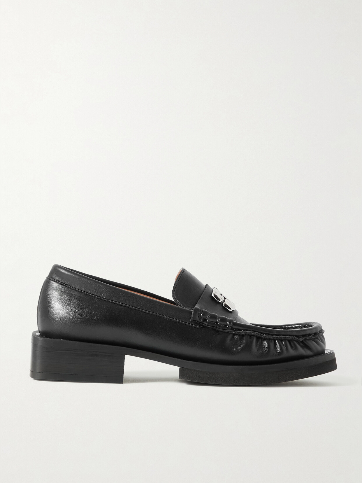 Shop Ganni + Net Sustain Butterfly Logo-embellished Recycled-leather Loafers In Black