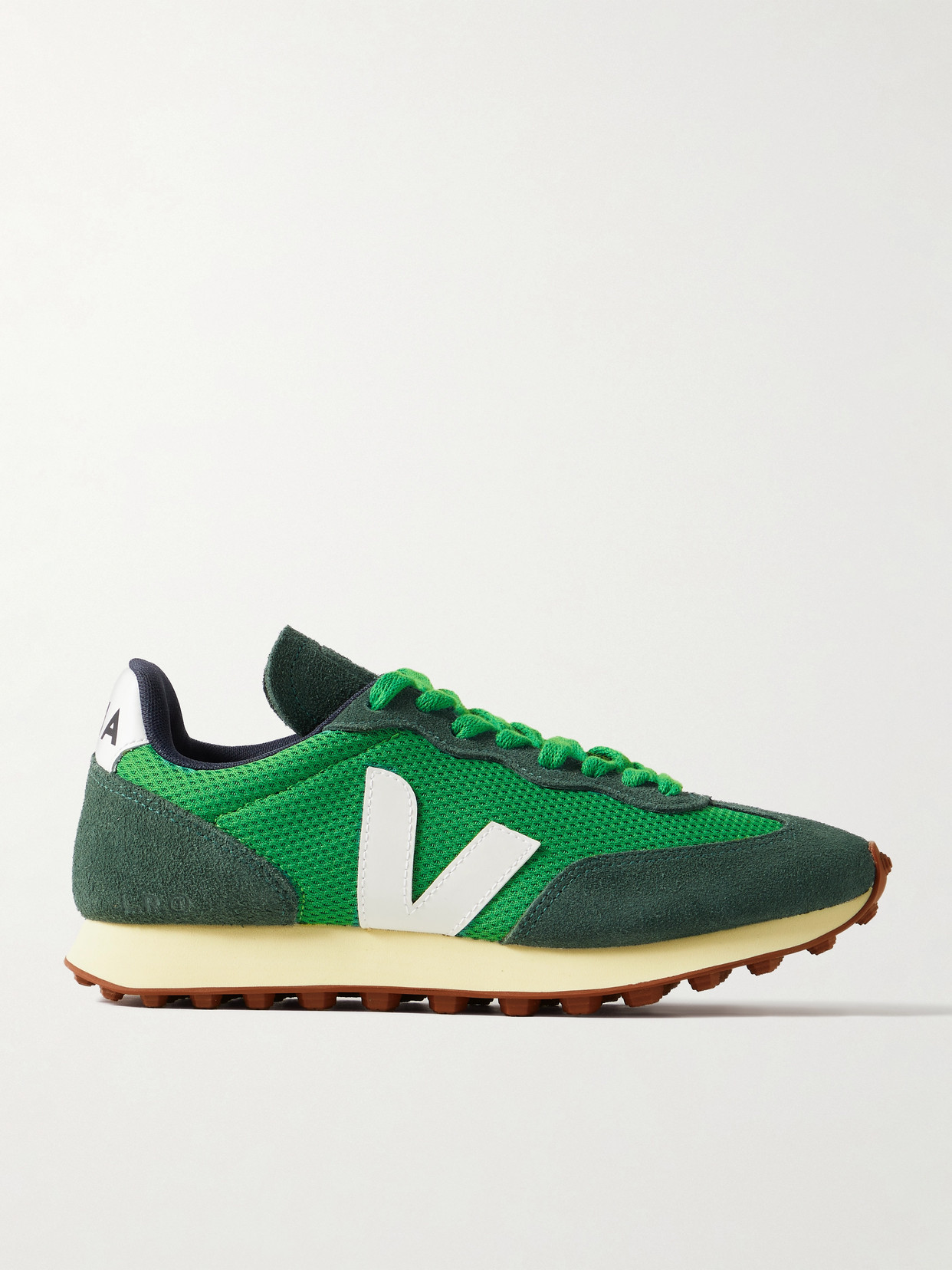 Shop Veja Rio Branco Leather-trimmed Suede And Alveomesh Sneakers In Green