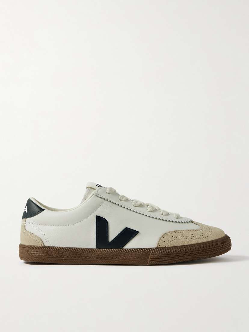 Veja Volley Suede-trimmed Leather Sneakers