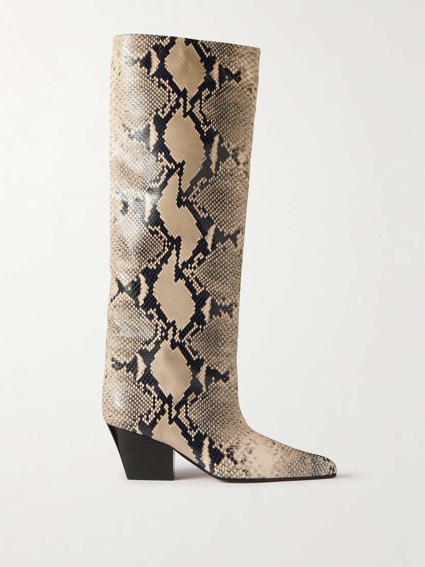 Paris Texas Jane Snake-effect Leather Knee Boots