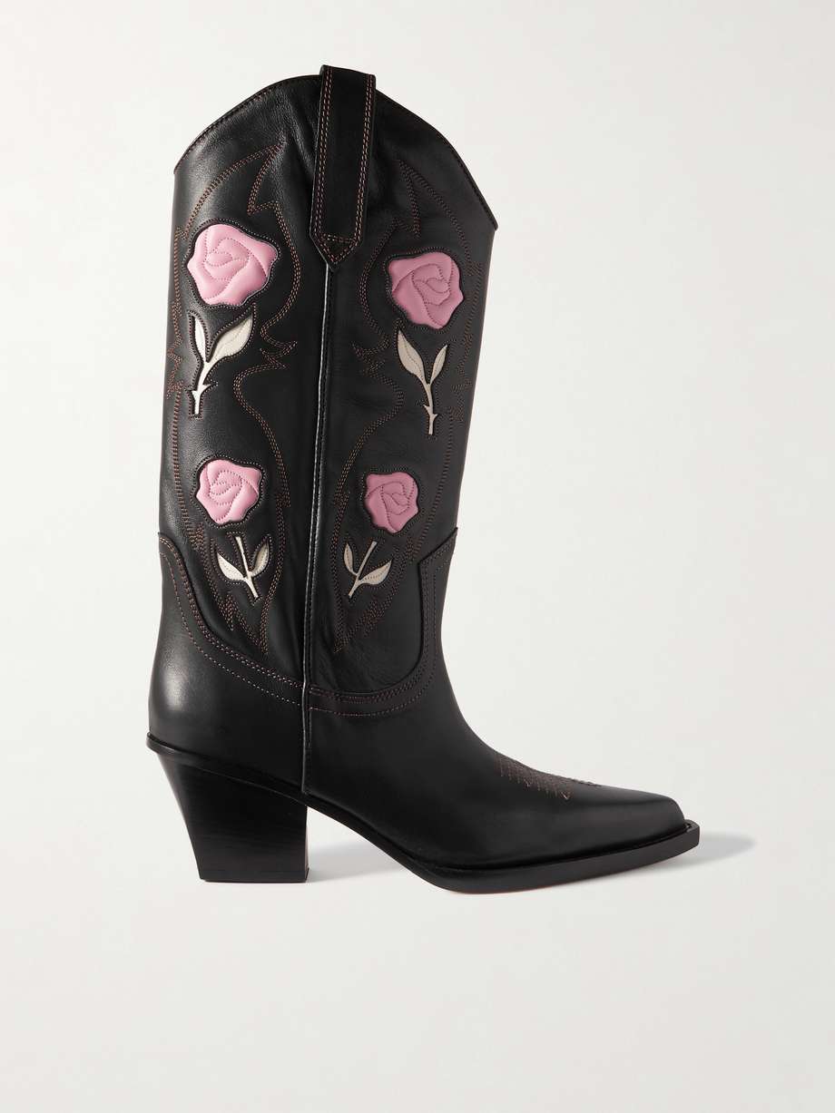 Paris Texas puts a glamorous twist on classic Western style. Set on 60mm block heels, these 'Rosalia' cowboy boots are crafted from leather, embroidered with pink roses and finished with contrasting topstitching.
