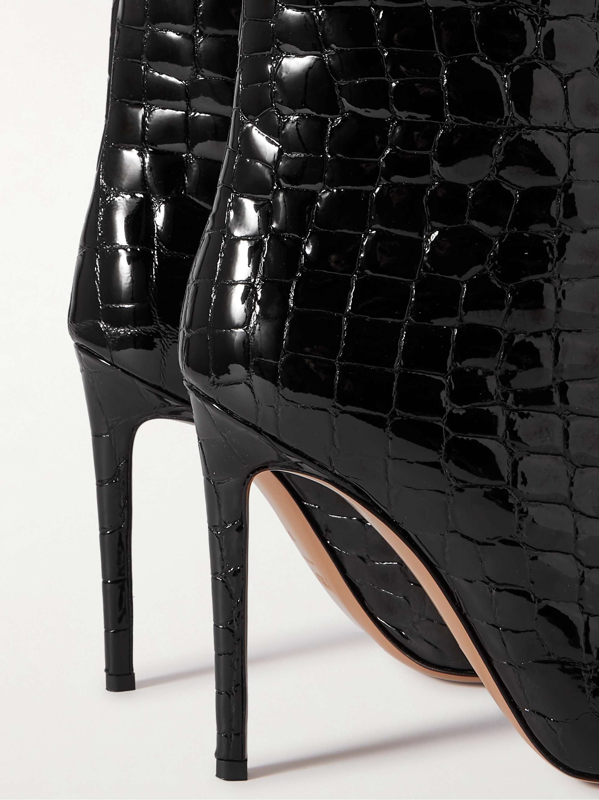 PARIS TEXAS Croc-effect leather knee boots