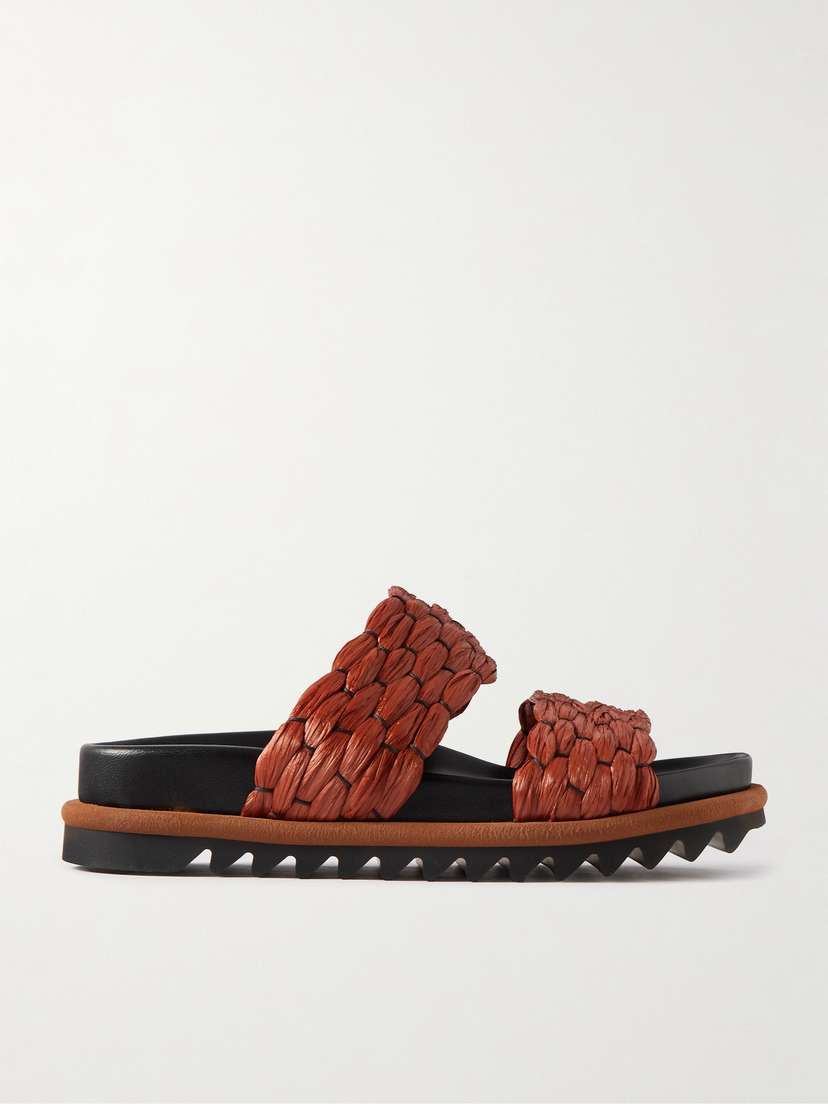 Dries Van Noten Leather-trimmed Raffia Sandals