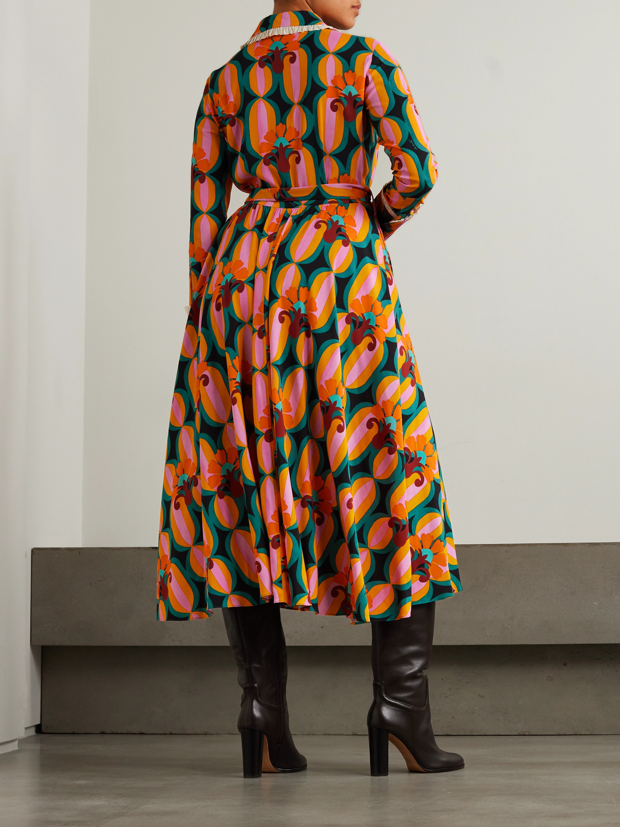 La DoubleJ Belted printed crepe maxi shirt dress thumbnail