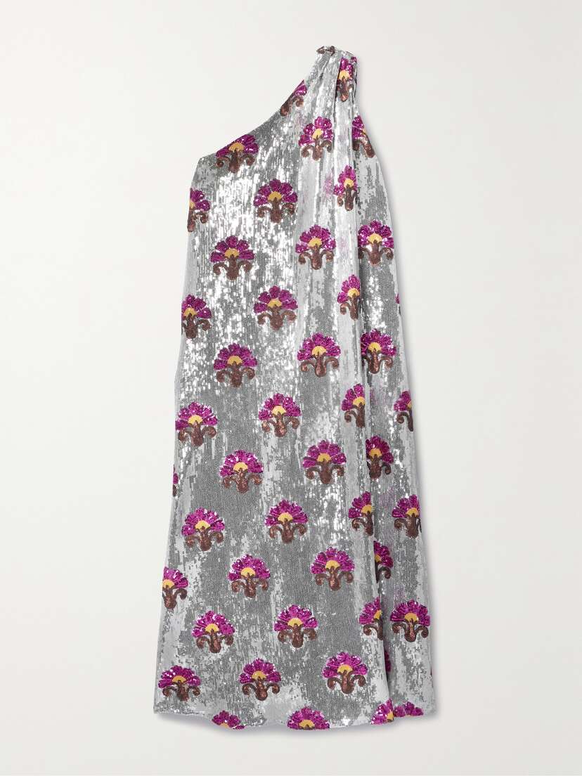 La DoubleJ Roy One-shoulder Sequined Tulle Midi Dress