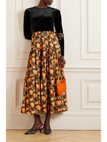 La DoubleJ Big velvet and floral-print twill maxi dress