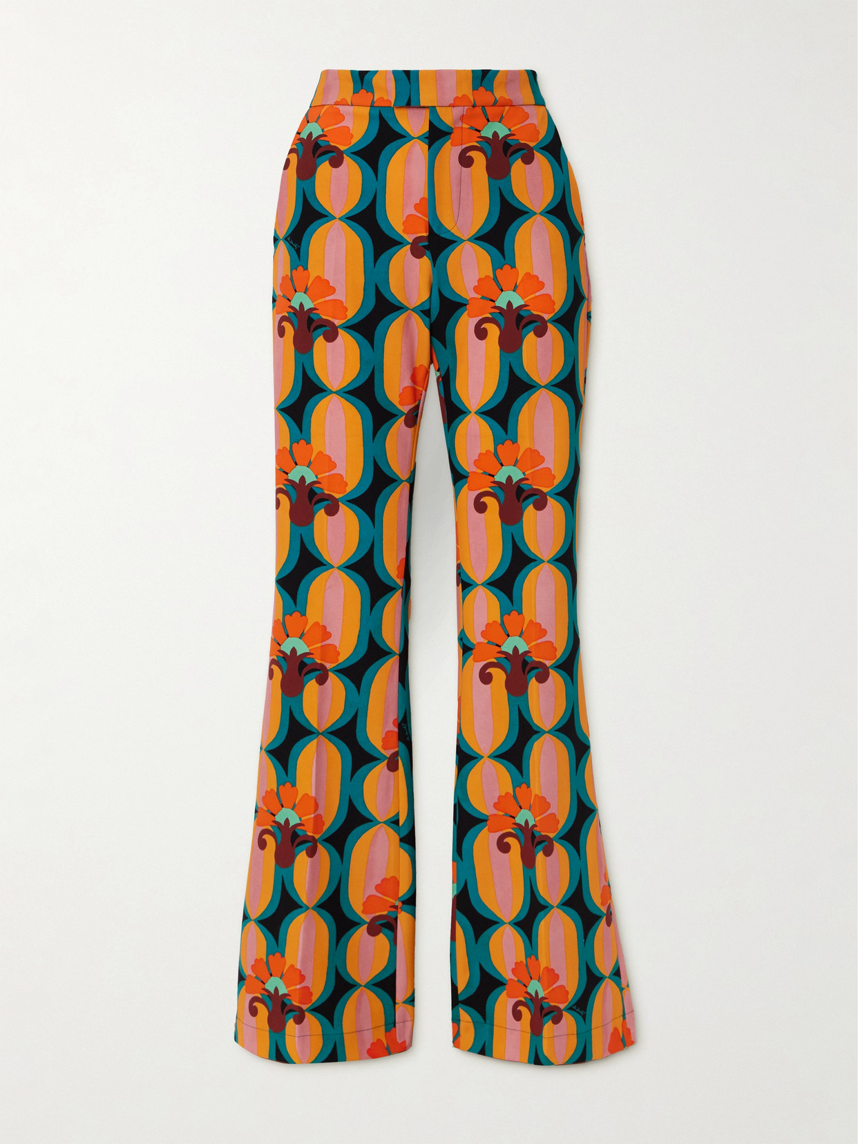 La Doublej Saturday Night Printed Crepe Bootcut Trousers In Orange