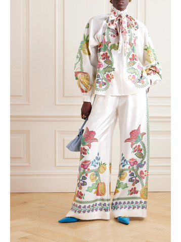 La DoubleJ Cerere pussy-bow ruffled floral-print cotton poplin blouse