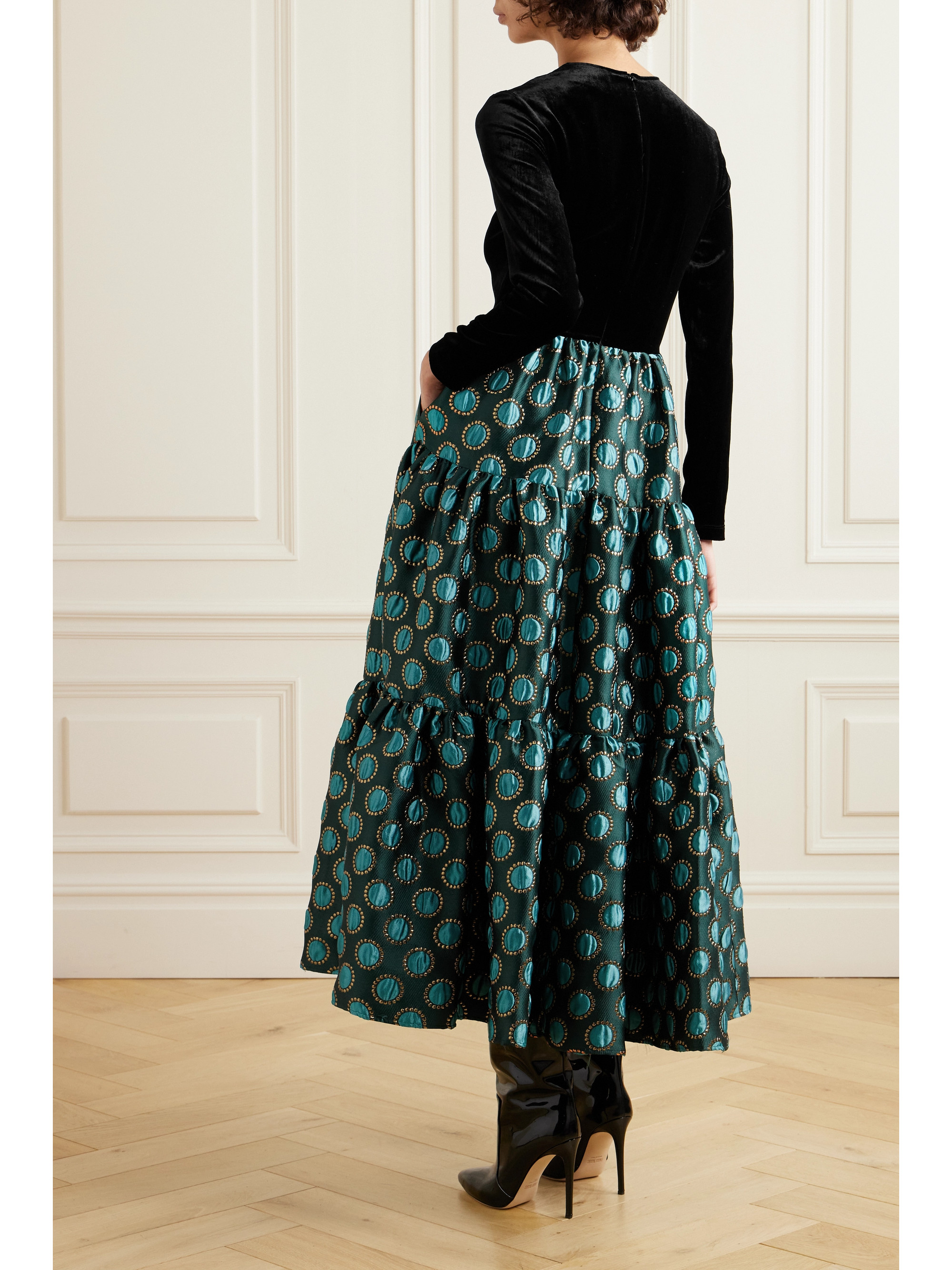 La DoubleJ Big tiered velvet and jacquard maxi dress
