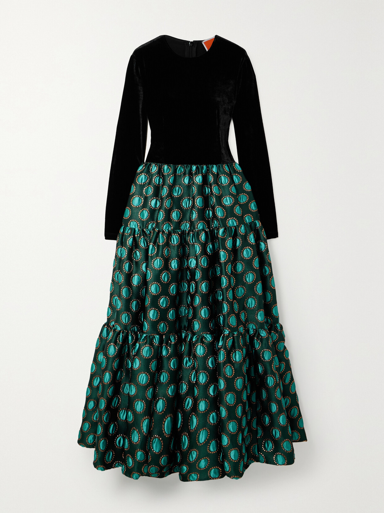 La Doublej Big Jacquard-panel Midi Dress In Winter_sun_emerald